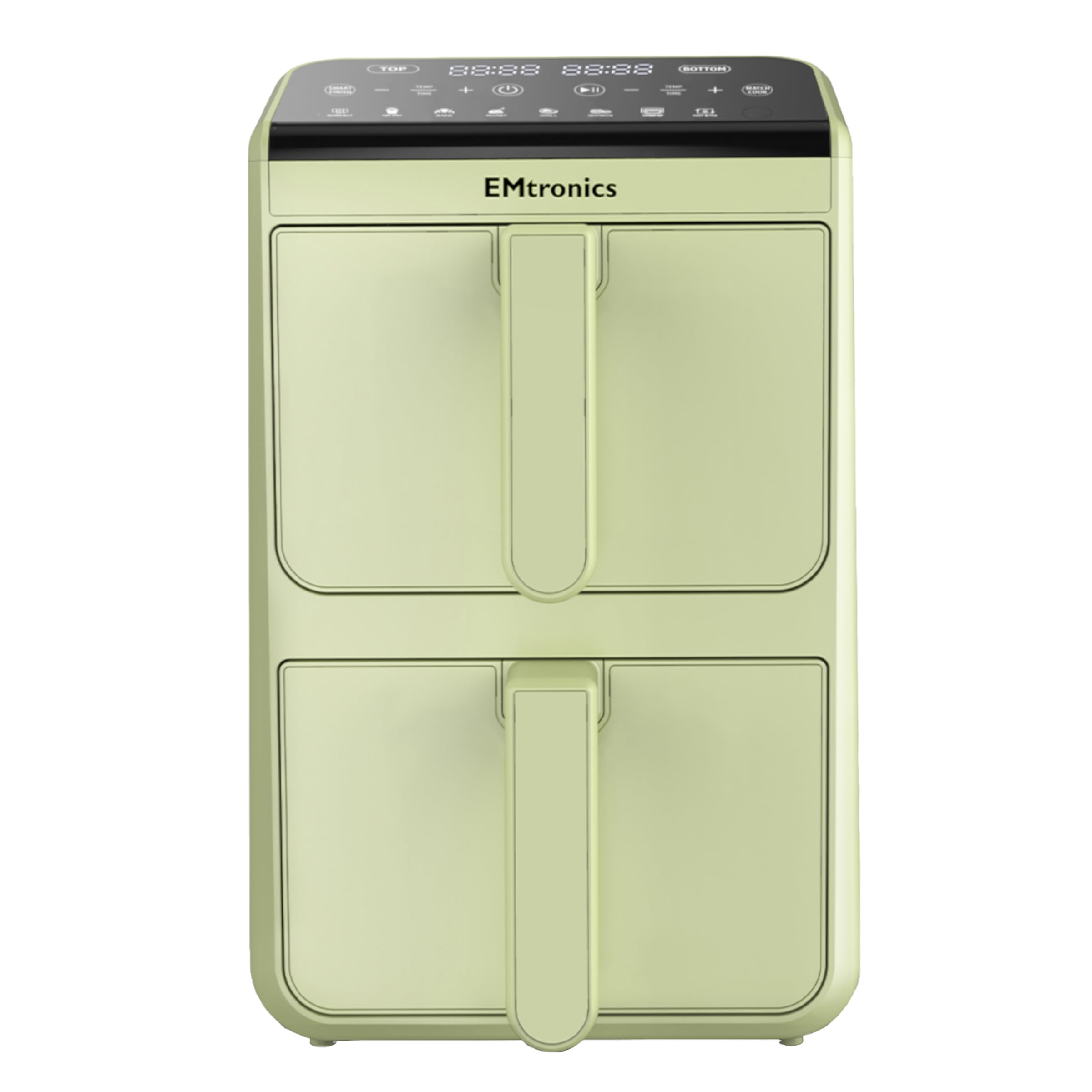 EMtronics 10L Stack Air Fryer with Dual Zone 2460W Family Size, 8 Preset Cooking Mode, Match Cook & Smart Finish Functions, 10 Litre - Sage Green