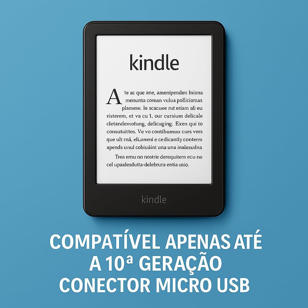 Carregador Compatível Kindl-e 10ª Geração Micro USB V8 Ultra Rápido - Bivolt Leve Compacto Eficiente Ideal Para Leitura Sem Pausas