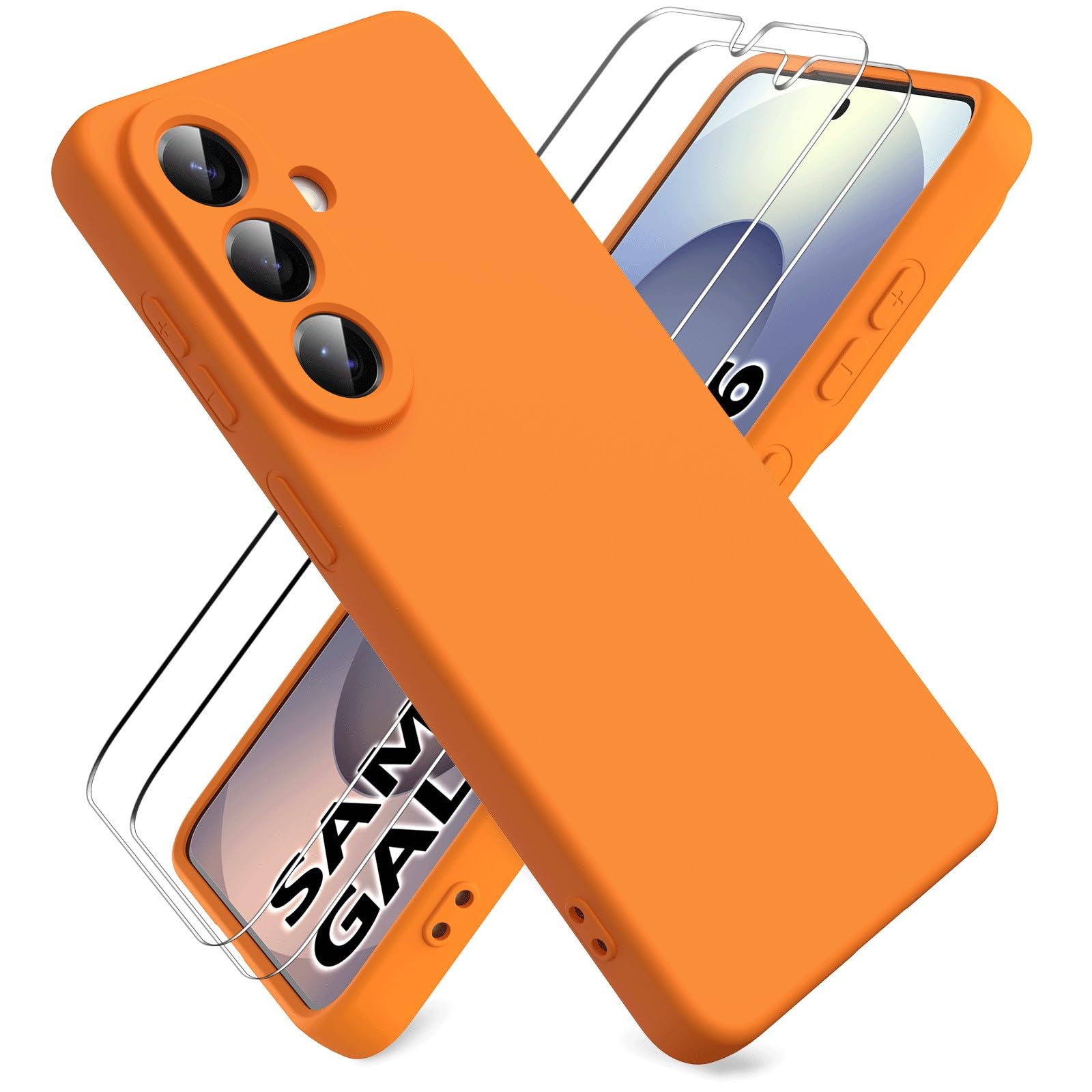 Ikziwreo Cover Compatibile con Samsung Galaxy S26 5G, 2 Proteggi Schermo in Vetro Temperato, Gomma Gel di Silicone Liquida Antiurto Custodia Cover Samsung S26 - Arancione