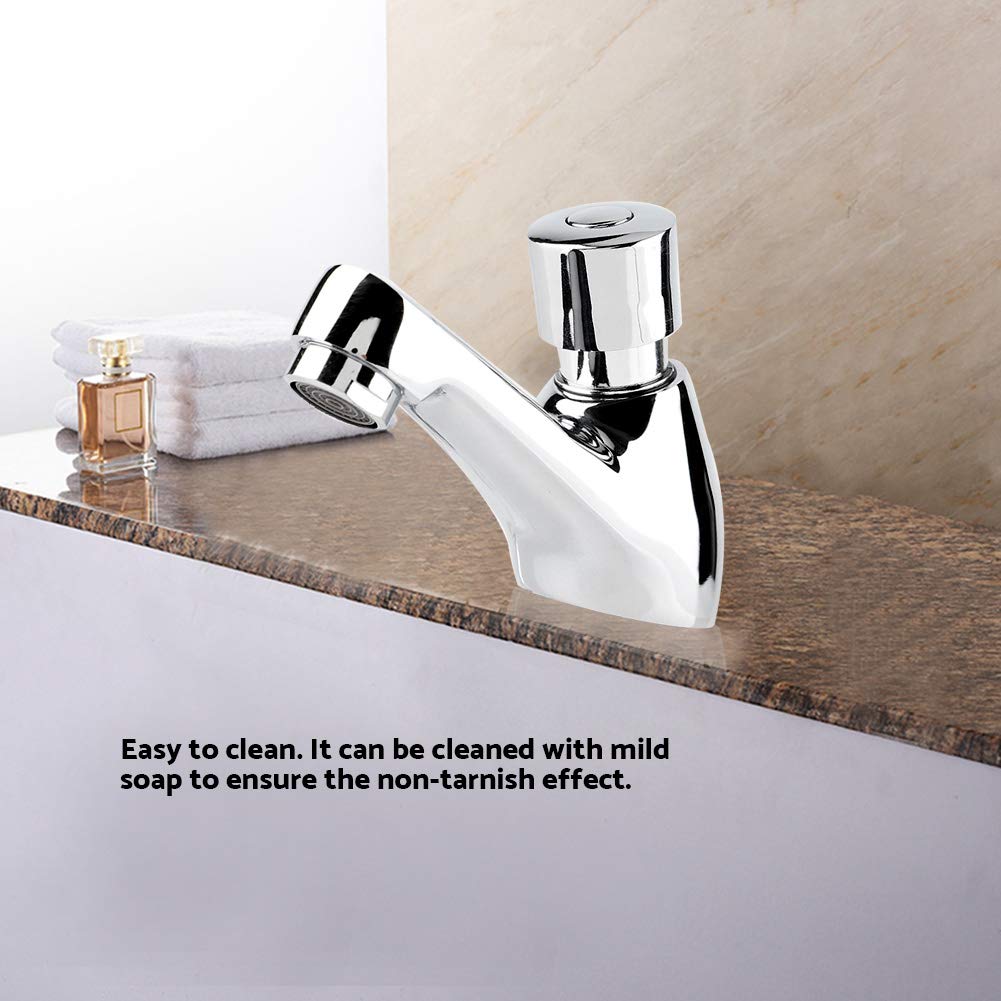 Robinet à Fermeture Automatique Chromé Robinet D'économie D'eau Robinet D'évier de Bassin Temporisé pour la Maison Cuisine Salle de Bain