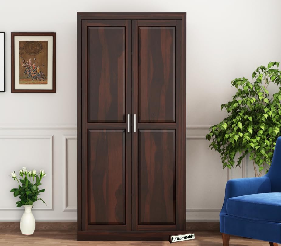 Image of Sheesham Wood Wardrobe with 2 Door and 6 Shelves Storage for Bedroom Wooden Almirah for Clothes for Living Room Bedroom Home, Solid Wood Furniture (Walnut Finish)