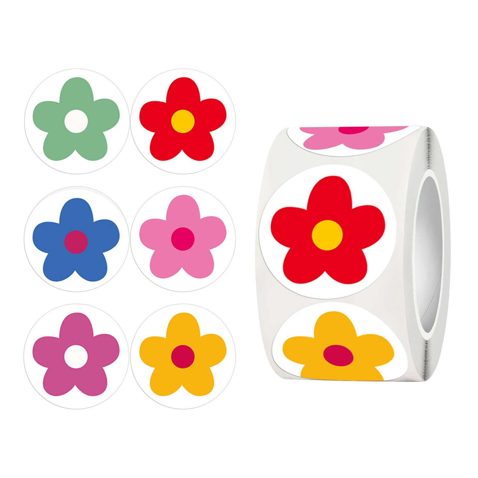 500Pcs Flower Sticker 25mm Adhesive Wrapping Label for Scrapbooking Journal Planner Photo Album Kid Rewarding Red Flower Reward