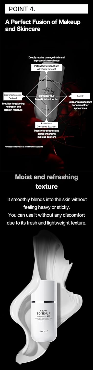 Sudee Luminous Glow Tone-up Cream Skincare Cream Moisturizer with Hyaluronic Acid & Camellia Extract, Lightweight Coverage for Natural Radiant Finish, 50ml(1.69fl.oz)