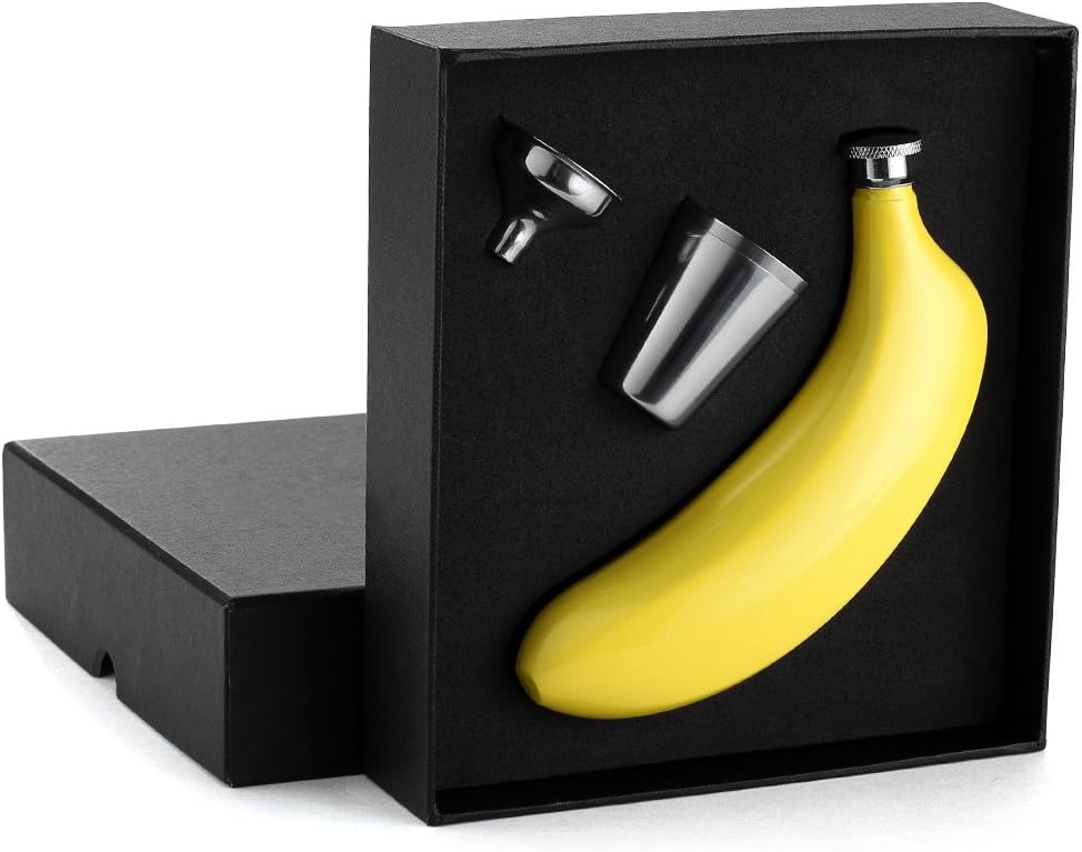 Pocket Banana Flask 5 Oz with Funnel - Gift Set 18/8 304 Food Grade Stainless Steel and 100% Leak Proof