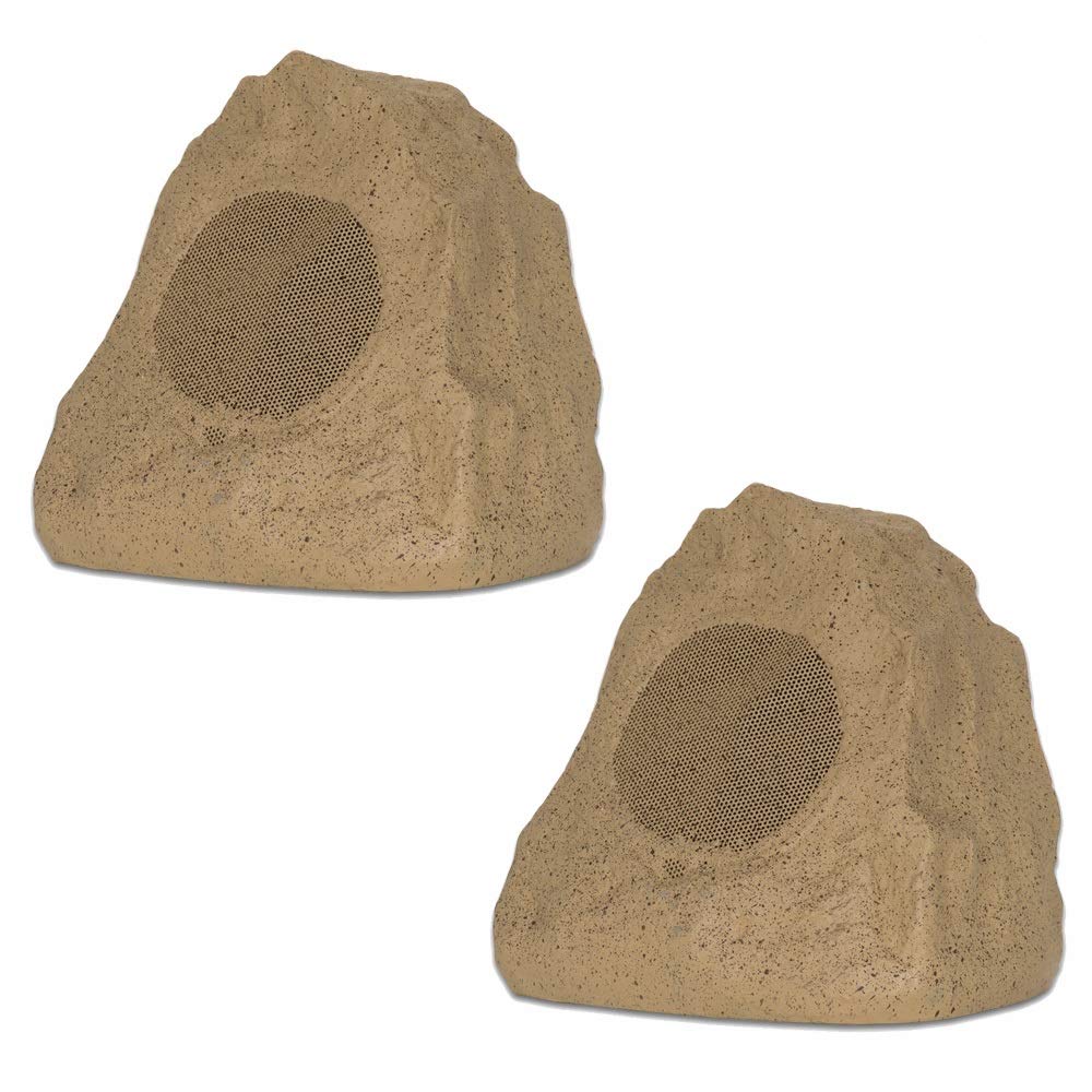 Theater Solutions 2R4S Outdoor Sandstone Rock 2 Speaker Set for Yard Patio Pool Spa