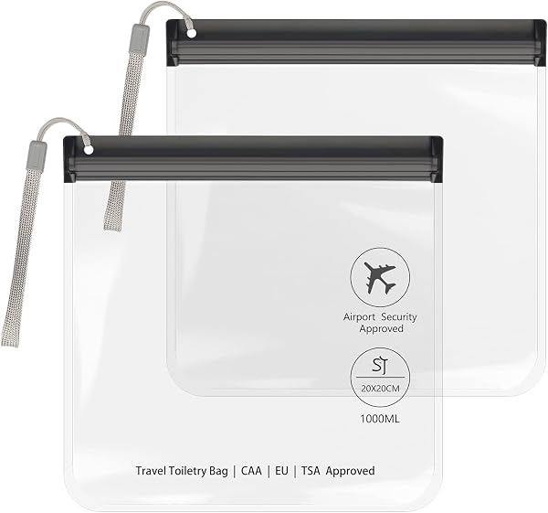 SLIJAR Lot de 2 Trousses de Toilette Transparentes pour Voyage Avion,Pochette Étanche TSA 20 x 20 cm,Sac Transparent Cabine,Accessoire Voyage Femme/Homme,Kit Avion Liquides,Sachet Zip Réutilisable - 1
