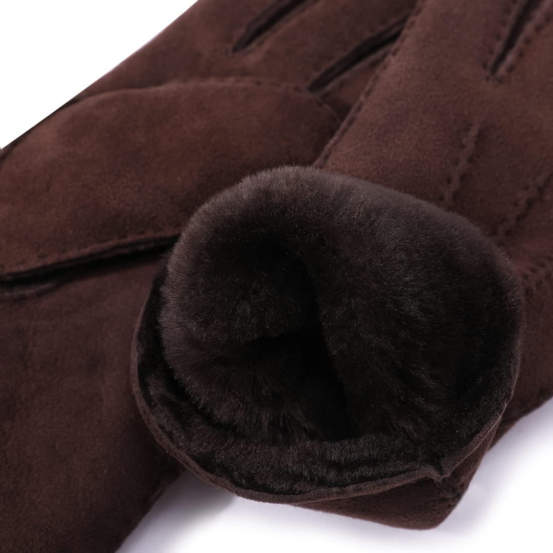Harssidanzar Men Leather Gloves,Shearling Fur Cuff Thick Wool Lined for Winter Cold Weather Driving Gloves KM043US - Image 4