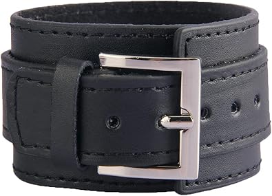 AZYOUNG Black Brown White Leather Cuff Bracelet for Men Women Two Layers Adjustable Belt Buckle Wristband