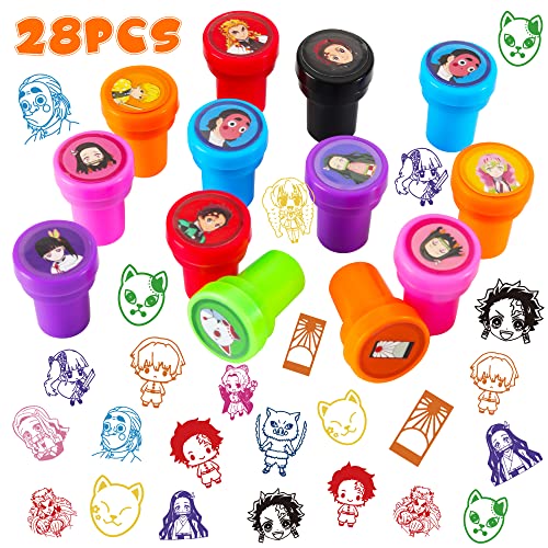 Demon Anime Slayer Themed Party Stamps For Kids, 28Pcs Cartoon Self-Inking Stampers Birthday Party Supplies Favor Gifts For Boys Girls Treat Bag Goody Bag Stuffers For Classroom Rewards Prizes #TOP2