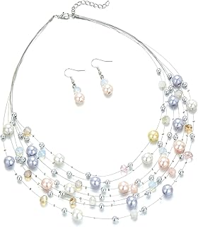 Layered Pearl Beaded Necklaces for Women Multi Layered Pearl Choker Necklace Boho Jewelry for Women Gifts for Mom