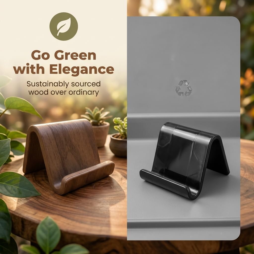 Wood Phone Stand for Desk - American Walnut Wooden Cell Phone Holder for iPhone 17 16 15 14 Pro Max Plus Samsung Galaxy Android Desktop Office Accessories Portable Aesthetic Smartphone Stand image 3