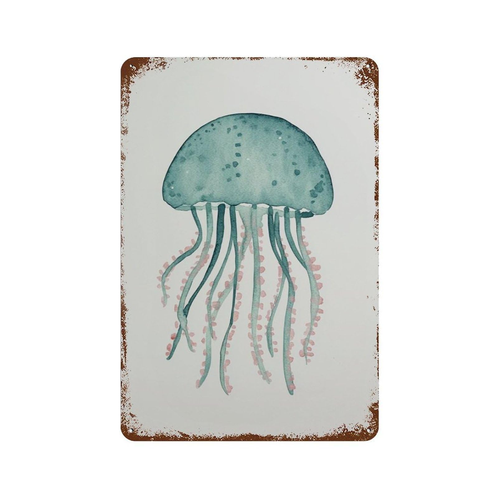xiaoxiaoshen Pink Jellyfish Coastal Ocean With Minimal Beach House Wall Decor Art Metal Tin Poster Modern Home Decor Art Home Bar Shop Decorations Vintage Sign 30x20cm