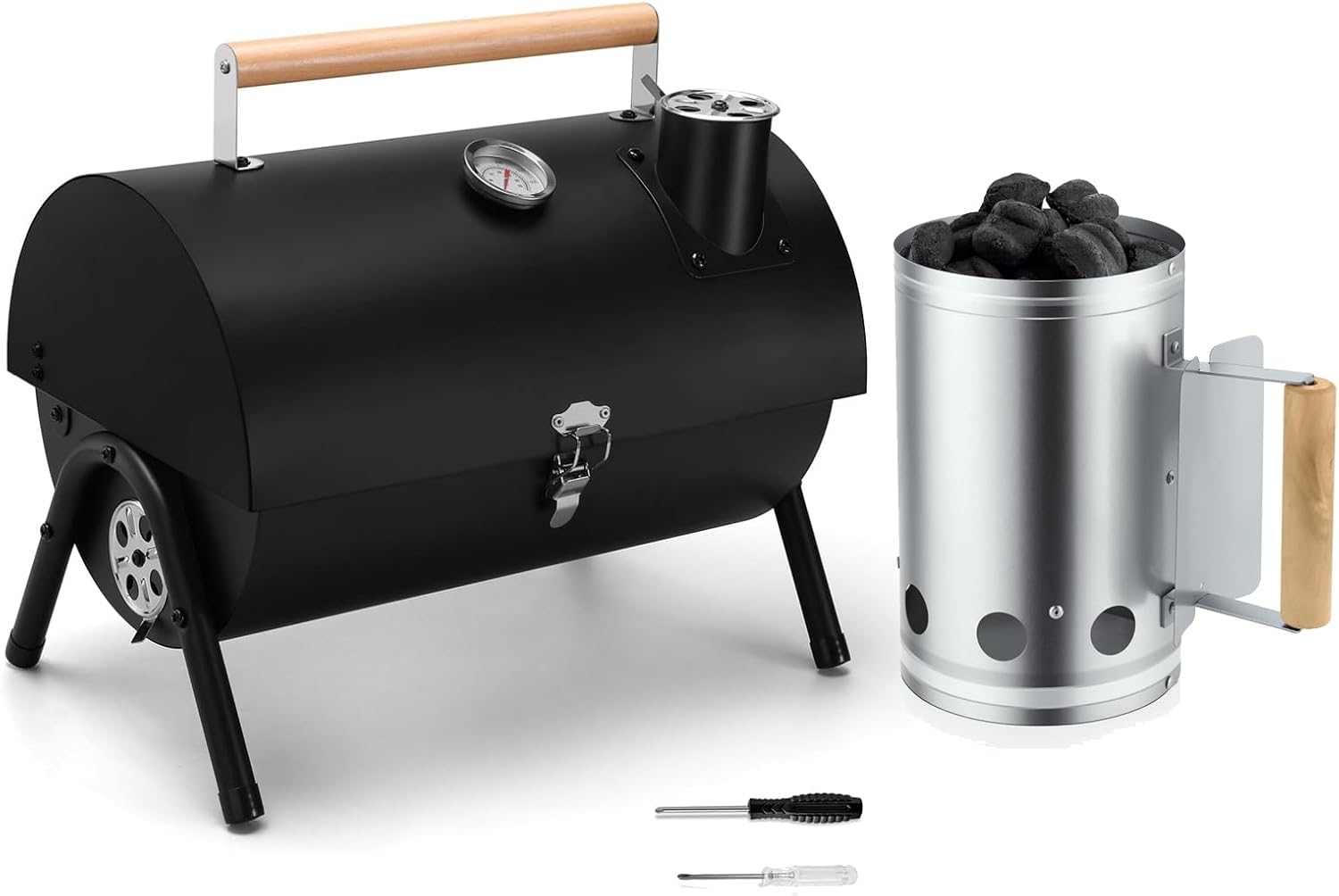 Portable Grill Charcoal with Charcoal Chimney Starter, Leonyo Small BBQ Charcoal Grill for Tabletop and BBQ Chimney Starter, Perfect for Charcoal Grill and BBQ, Sturdy and Easy to Use BBQ Grill Tool