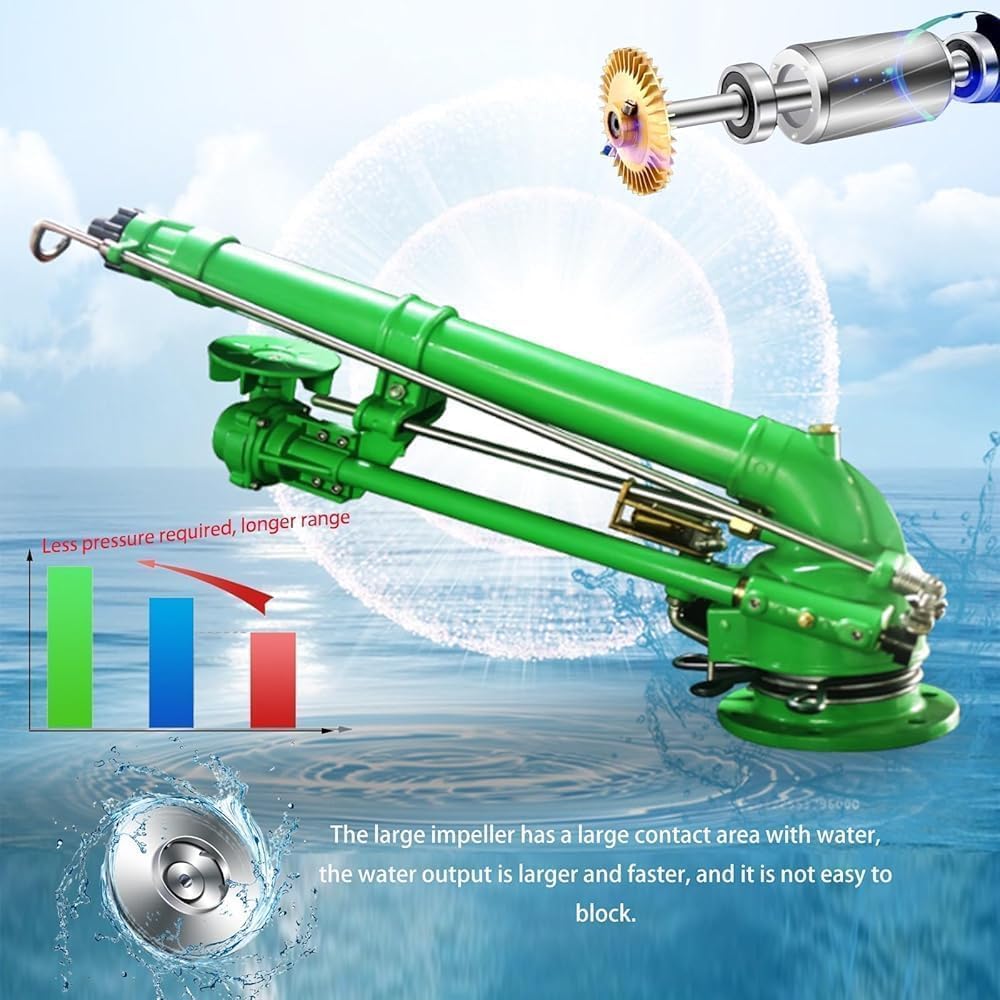 Farm Irrigation Sprinkler with Pressure Gauge, 2"" Rain Gun Spray Head, 360° Large-Area Watering, Ideal for Lawn and Garden Irrigation with 8 nozzles