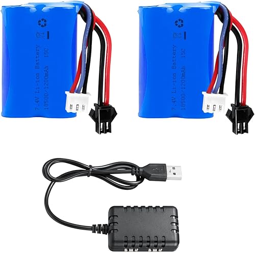 Batería H101 RC para barco de 7.4 V, 1200 mAh, enchufe SM2P con 1 a 2 cargador USB, compatible con la mayoría de las baterías recargables RC Boat RC