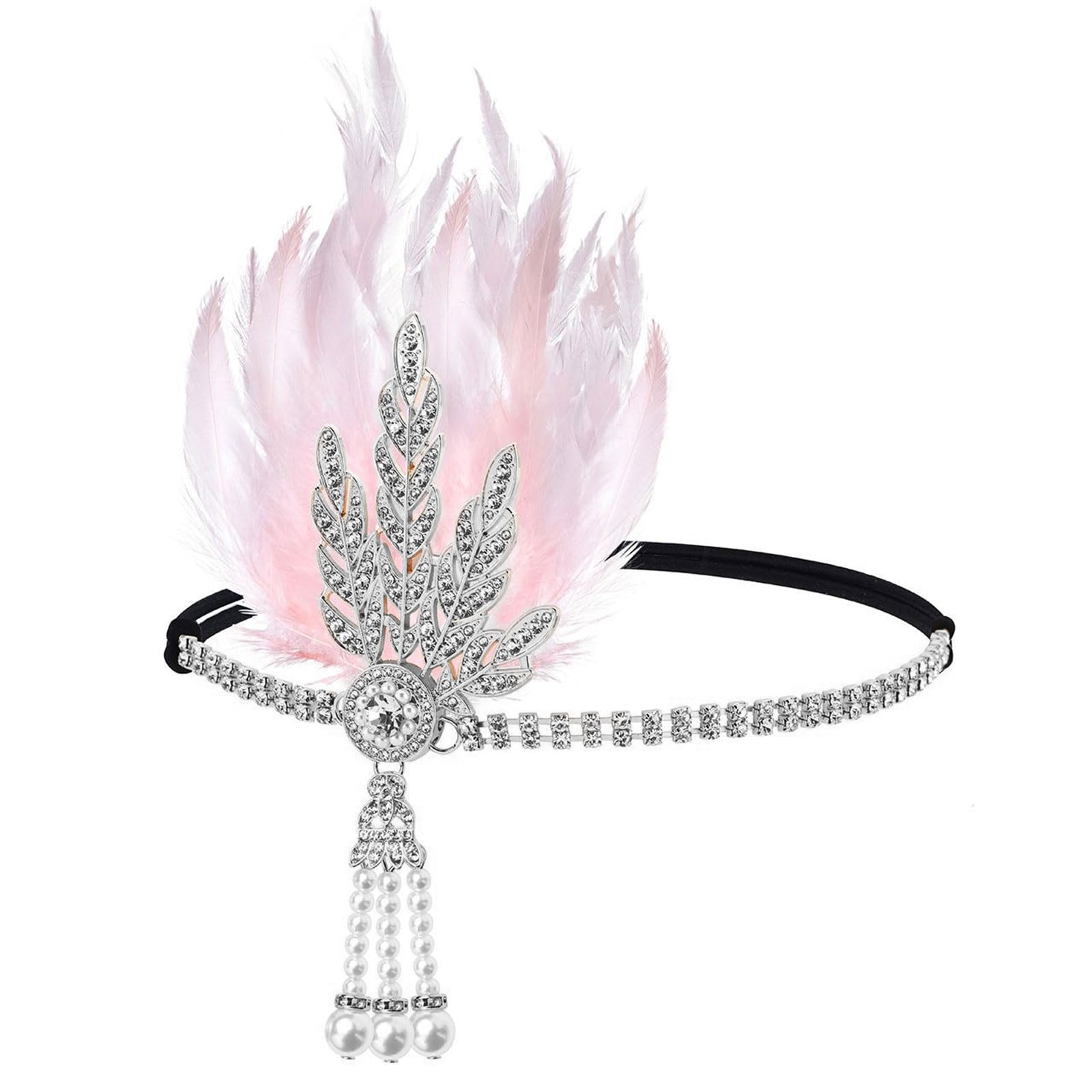 YUXITA 1920s Elegant Rhinestones Feathered Hairband For Wedding Party and Formal Event Comfortable Elastic Band Headwear