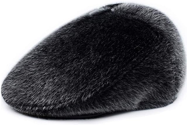 Mens Faux Fur Newsboy Hats Caps Beret Hat Winter Bomber Hats Furry Driving Earflap Hunting Hat Cabbie Flat Cap Beanie Sports Cycling Ski Snow Caps Thermal Cold Weather Dad Hats Golf Hunter Visor Hat