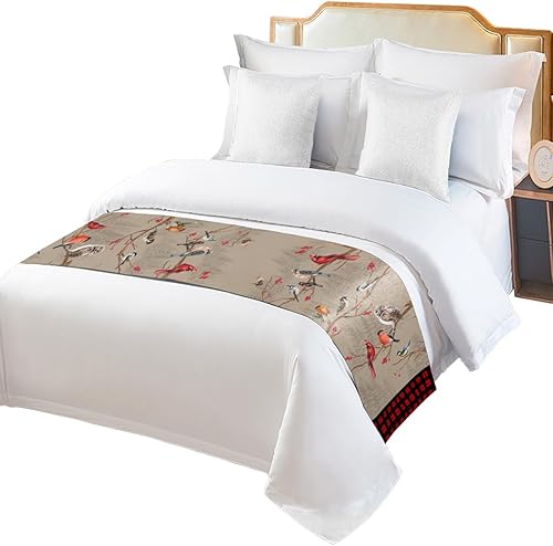 Bufanda de camino de cama de pájaros de Navidad, tamaño matrimonial y queen, tapetes de cama de lujo para cama individual, matrimonial, Queen, King,