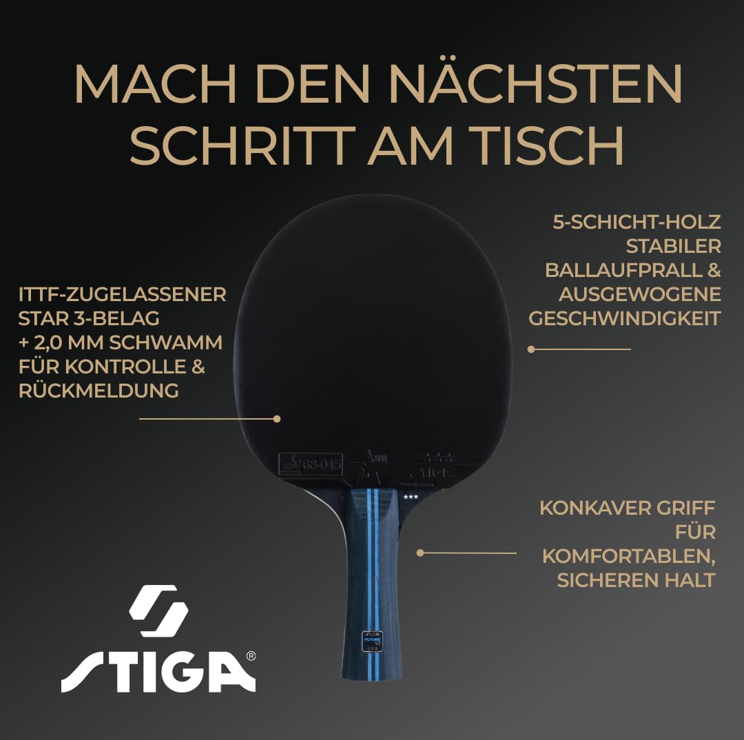 STIGA Tischtennisschläger Future V2-3-Sterne Profi-Schläger für offensives Spiel, ITTF-zugelassener Star 3 Belag, 2,0 mm Schwamm, WRB-Technologie, konkaver Griff, 5-schichtiges Holz