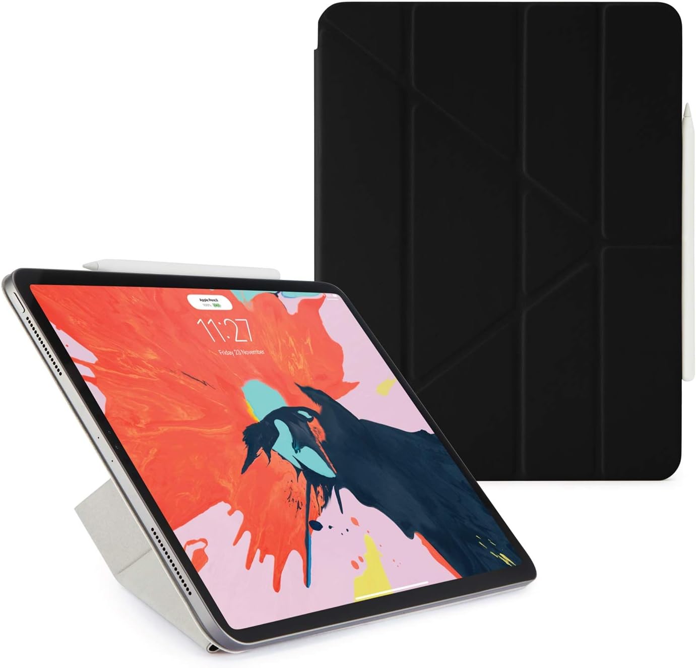🔥 Crazy Deals PIPETTO 2018 Smooth 12.9 inch iPad Pro (3rd Gen) Folio Pencil Case Pencil 2 Sync and Charge Defender Stand Shell Cover for Apple 5 in 1 Folding Position with Auto Sleep/Wake Function - Black