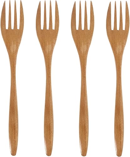 Hemoton Tenedor de madera japonés para pastelería, tenedores para servir, tenedores de cubiertos, tenedores de madera para cocinar tortas, tenedores