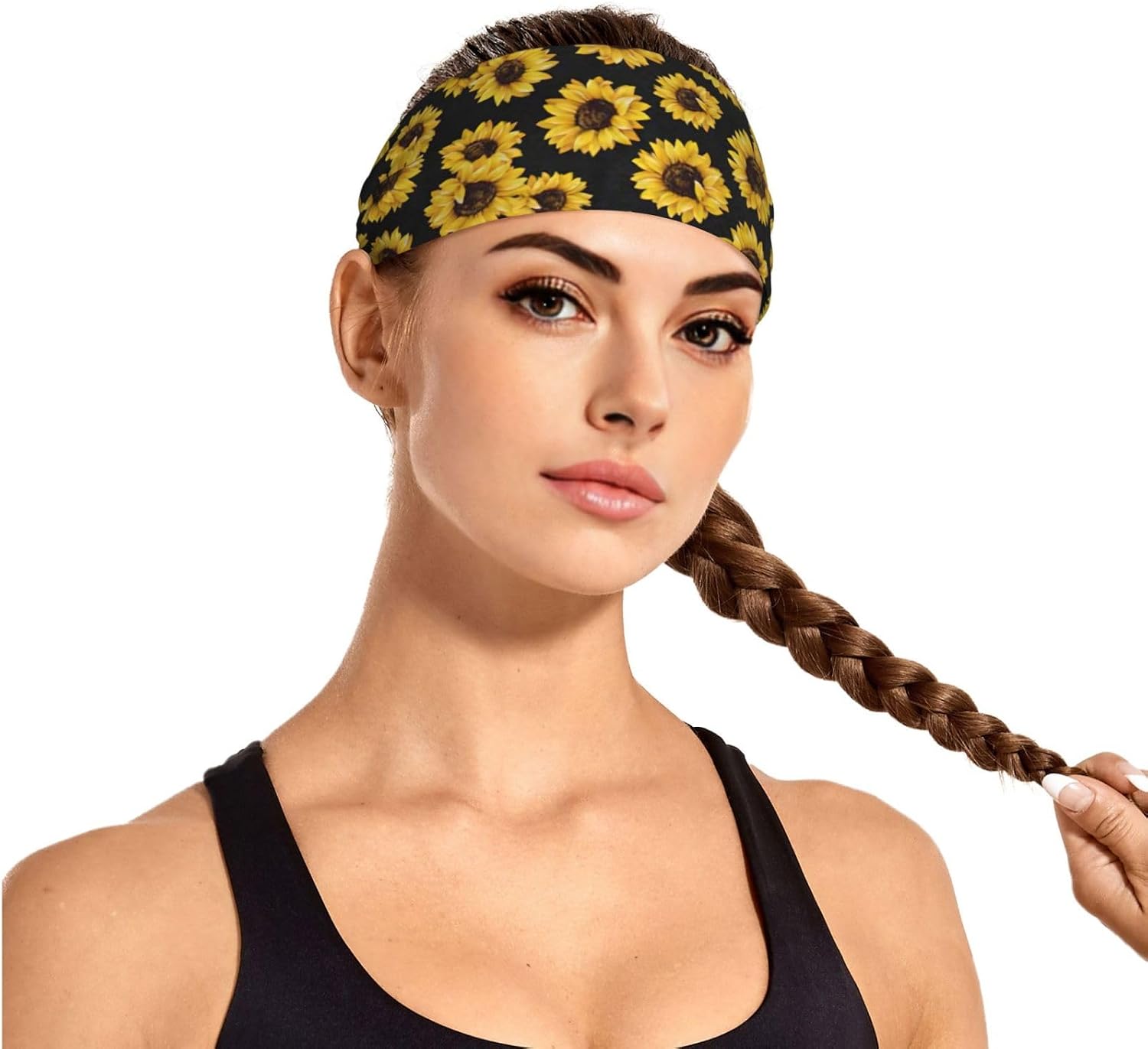 Golden Sunflowers Print Ultra-Soft Elastic Headband Sports Running Gym Outdoor Activities Gifts Headwear