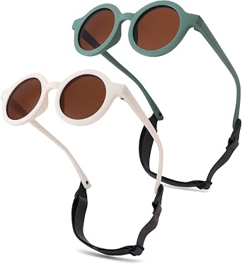 Hycredi Bendable Round Baby Polarized Sunglasses Flexible with Strap for Newborn Infant Toddlers Age 0-24 Months
