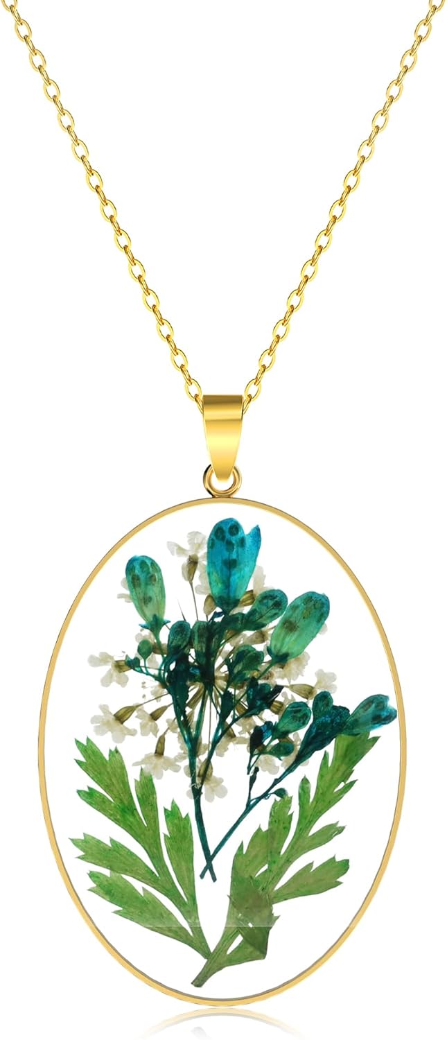 Real Flower Necklace Handmade Pressed Flower Necklace Gold Pressed Flower Necklace