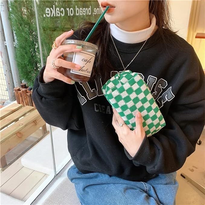 3 Pieces Makeup Bag Large Small Checkered Cosmetic Bag Capacity Canvas Travel Toiletry Bag Organizer Cute Makeup Brushes Aesthetic Accessories Storage Bag for Women (Green) - Image 2