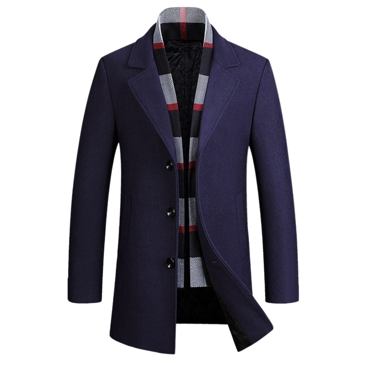 Cappotto di lana da uomo Cappotto di media lunghezza con bavero Collo a sciarpa Monopetto in misto lana Cappotto da lavoro antivento Autunno Inverno per la protezione dal freddo e dal vento