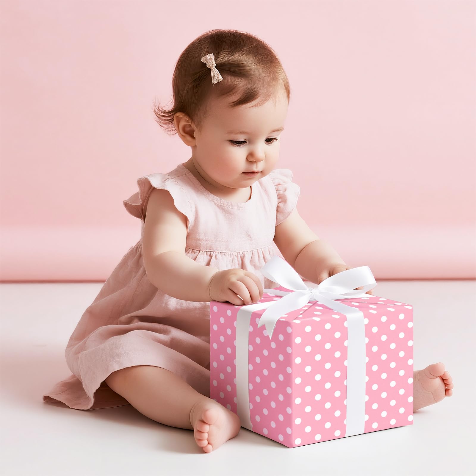 WRAPAHOLIC Dwustronny papier do pakowania - mini rolka - 43 cm x 90 cm - różowy wzór w kropki na urodziny, wakacje, ślub, baby shower