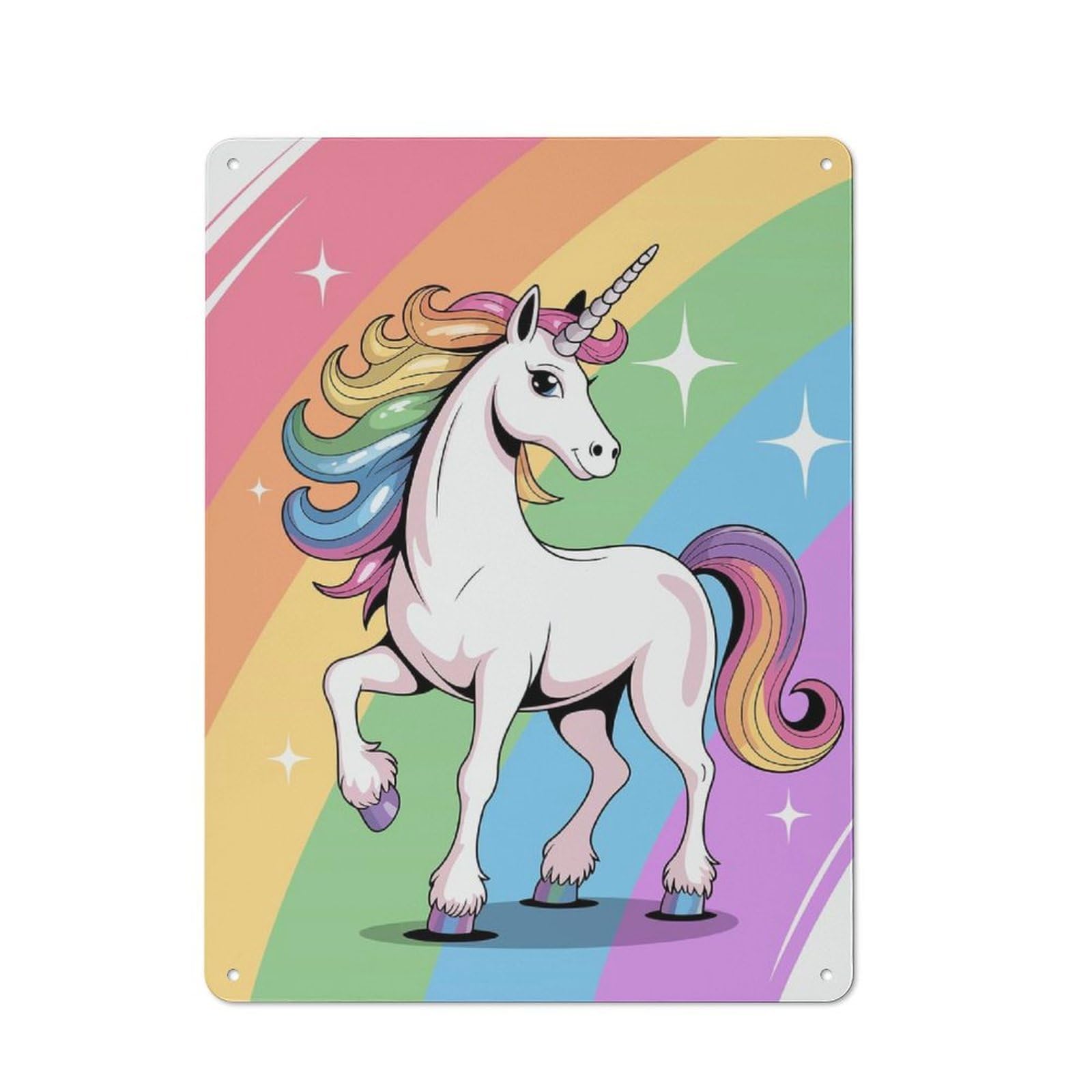 Junmoney Rainbow Unicorn Cartoon Illustration Metal Wall Sign 40X30cm Featuring For Garage Wall, A Housewarming Gift For People Furnishing A Garage
