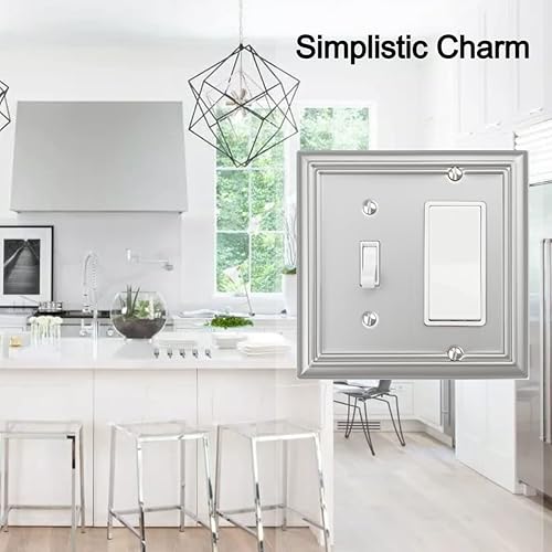 Vista 68 de Adler - Cubierta cuádruple para interruptor de luz decorativa Adler, placa de pared de metal, paquete de 2 unidades, níquel cepillado de 4