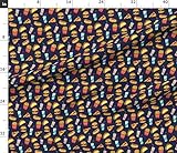 Spoonflower Fabric - Painted Food Navy Blue Hot Dogs Pizza Taco Fries Soda Fat Printed on Petal...