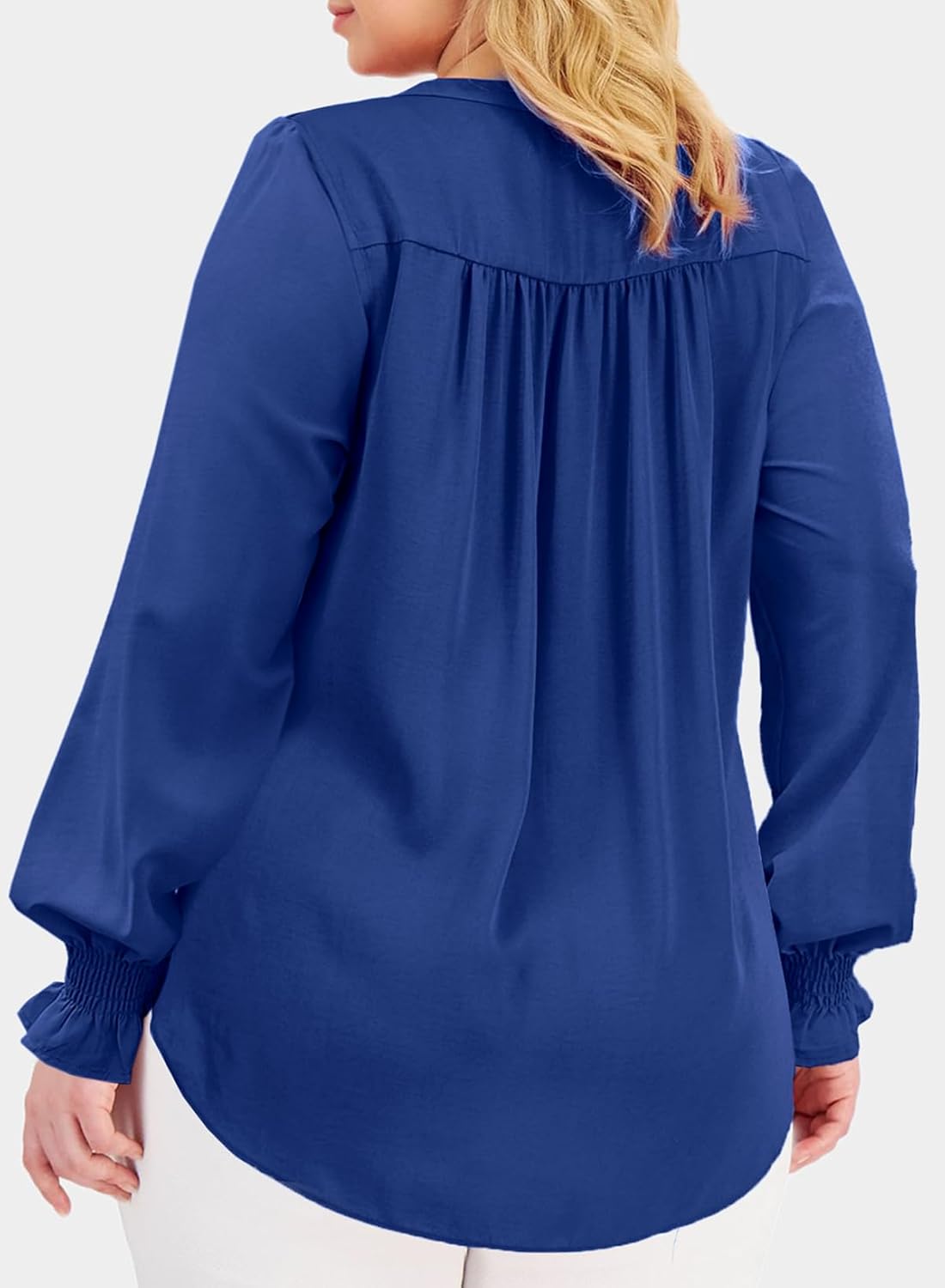 Eytino Plus Size Tops for Women Sexy V Neck Smocked Long Sleeve Blouse Loose Casual Work Shirts(1X-5X) - Image 2