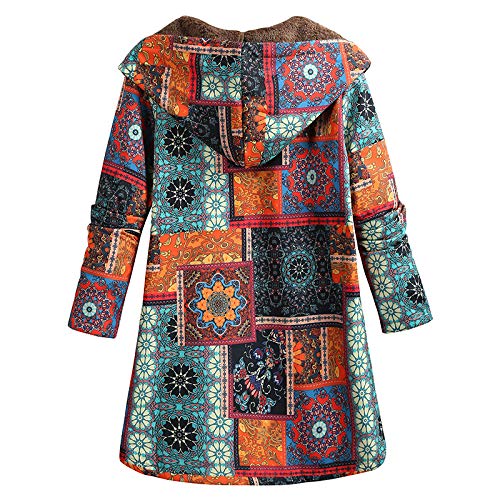 pedkit Mulheres Casaco Com Capuz Solto Do Vintage Floral Impresso Fleeces Forro Abotoado Plus Size I