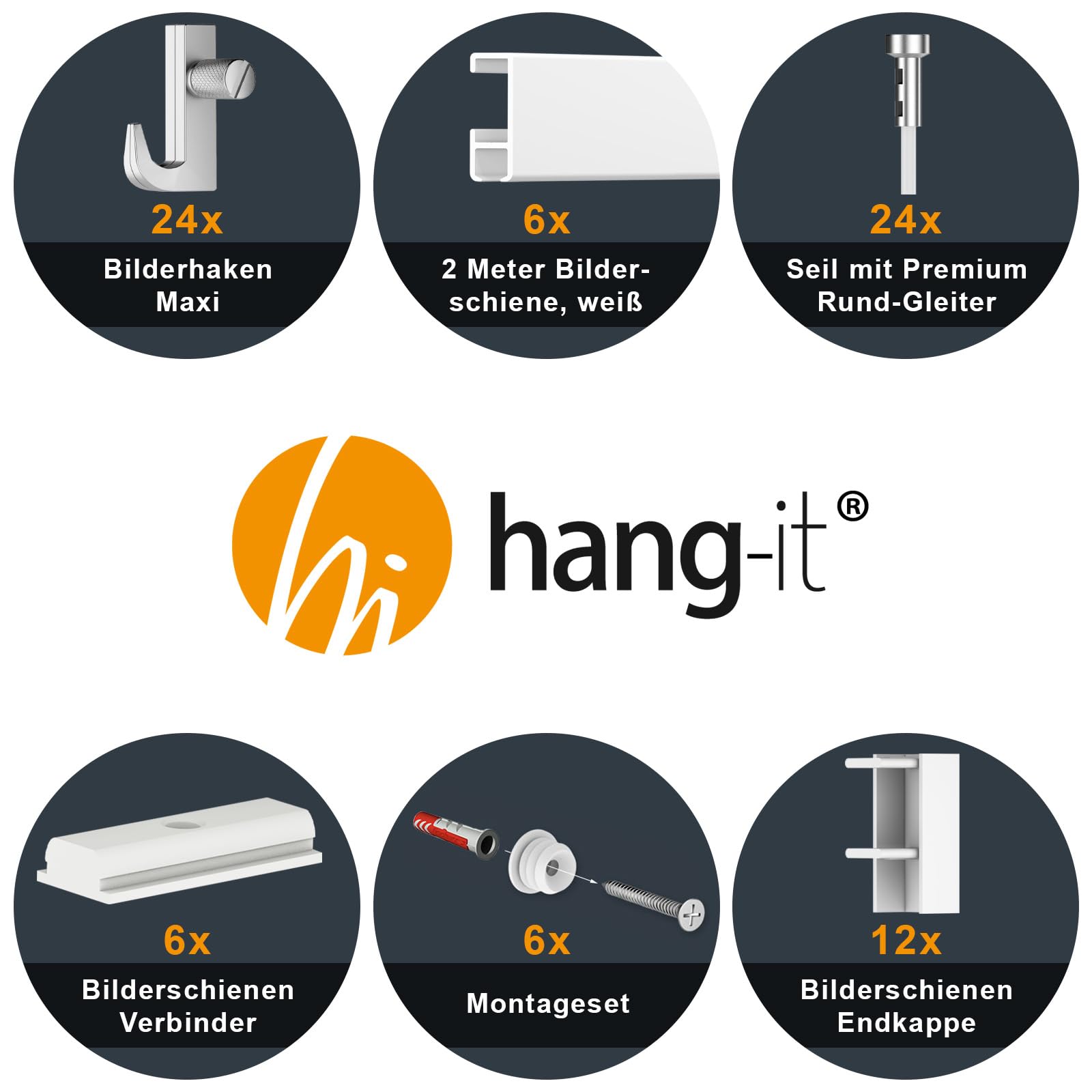 12 Meter Bilderschienen - Select - Komplett Set in Weiß von Hang-it
