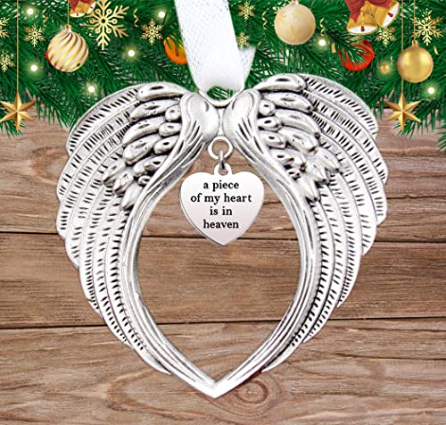 Memorial Christmas Ornaments Angel Wings - A Piece Of My Heart Is In Heaven Wings Memorial Ornament For Christmas Tree - Loss Of Loved One Remembrance Keepsake Sympathy Gift #TOP2