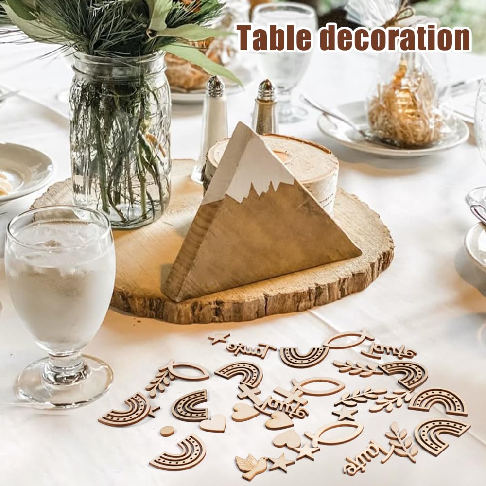 80 Decorazioni Da Tavolo In Legno Per Battesimo E Prima Comunione, Tema Arcobaleno E Pesce, Stile Boho, Fai Da Te - 4