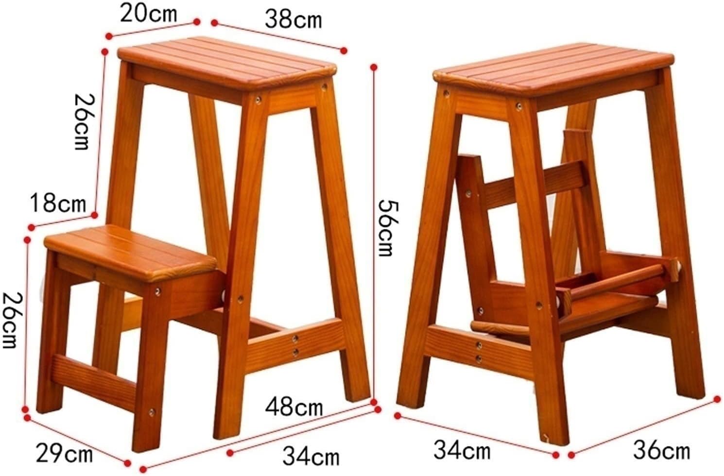 Wooden Step Stool Home 2 Steps Ladder Chair, Flip Ladders Stool Small Foot Stools Safety Non-Slip Tread Ladders for Home Library Kitchen Climb Step Ladder