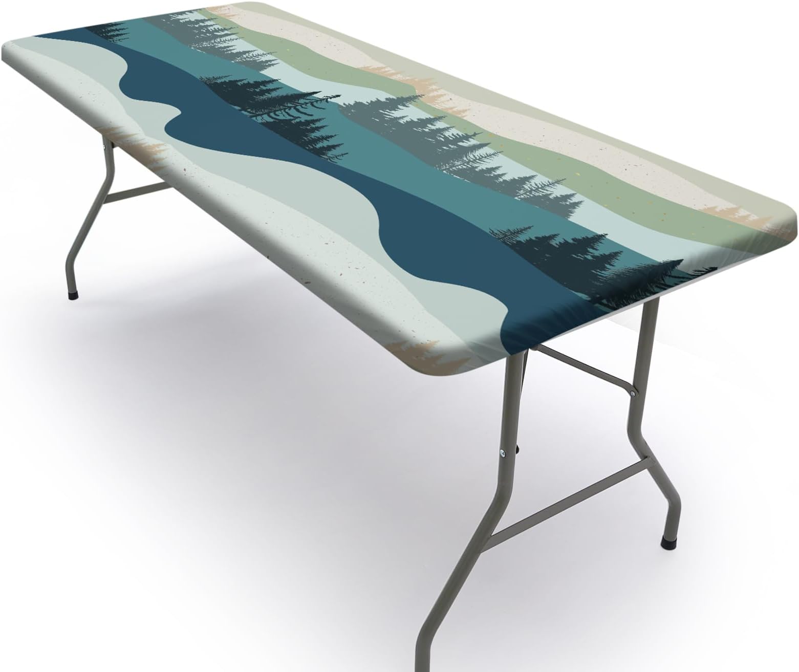 Play Tailor Picnic Table Cover Camping Essentials Rectangle Elastic Fitted Table Cloth 6FT Waterproof Windproof Table Covers for Indoor, Outdoor, RV Campers Accessories 30 x 72 inch, Green Blue