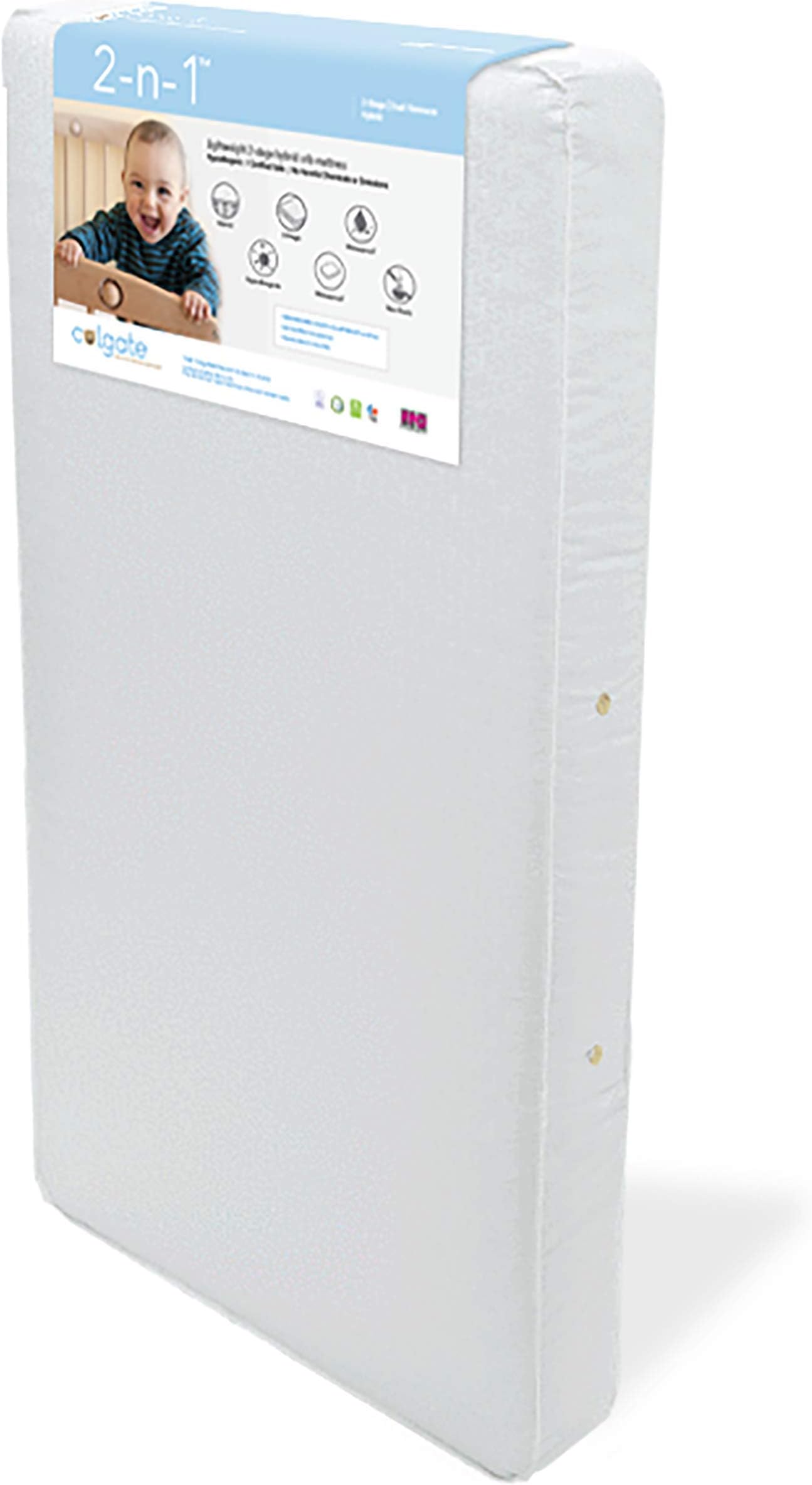 Colgate Mattress 2-N-1 - Breathable Dual-Firmness Crib Mattress Designed for Infants & Toddlers Featuring Innerspring Unit and Two Cushioning Layers Per Side