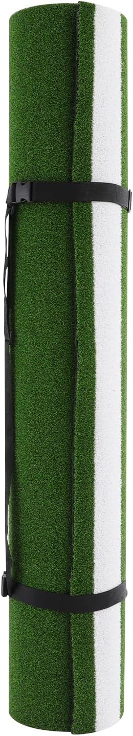 OUKANING Heavy-Duty Baseball Softball Hitting Mat 9.8x4.9 ft, 5mm Thickened Baseball Softball Turf Training Mat, Roll-up Design Anti-Slip Baseball Softball Cage Mats for Indoor Outdoor (Green & White)