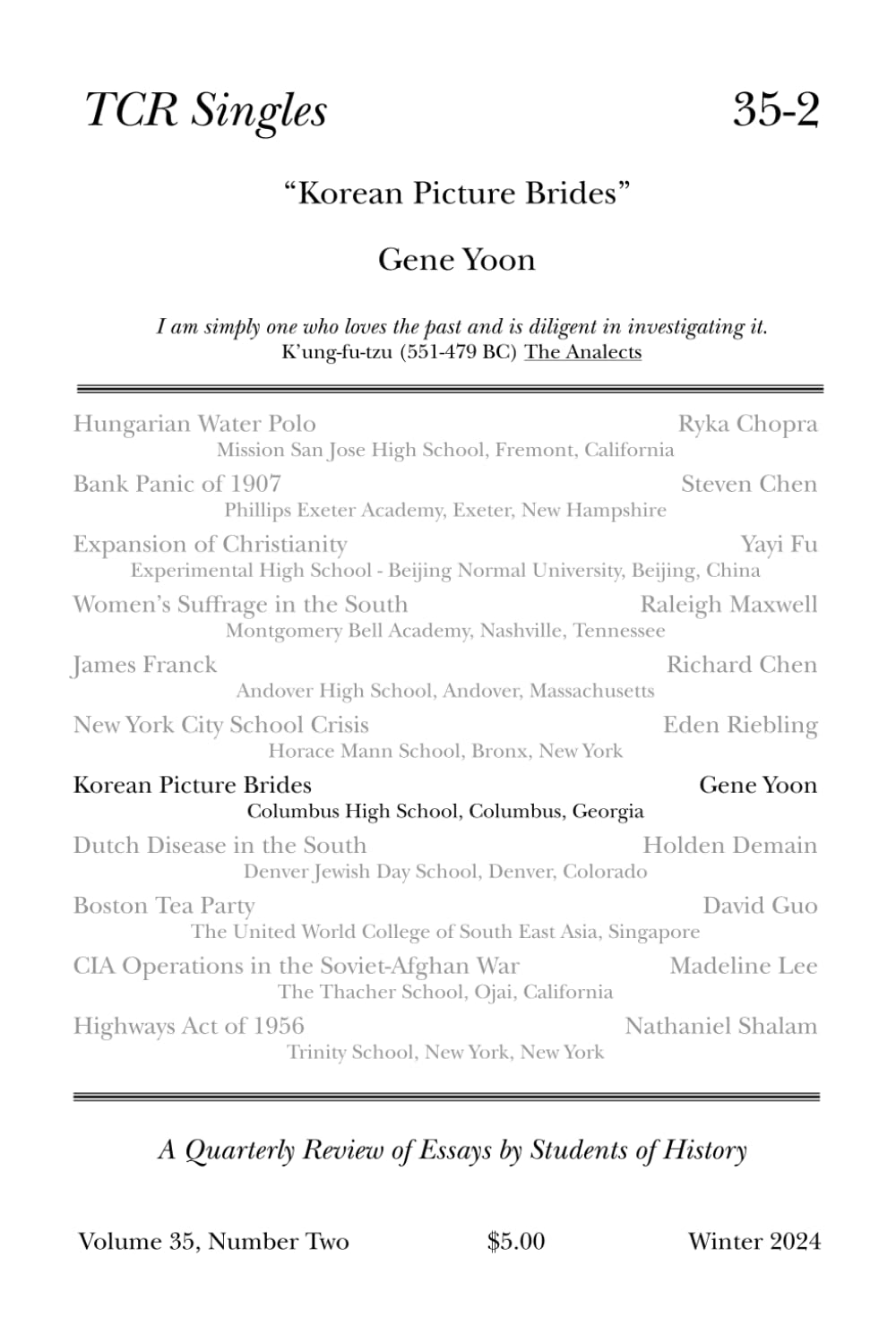 TCR Singles 35-2 Korean Picture Brides