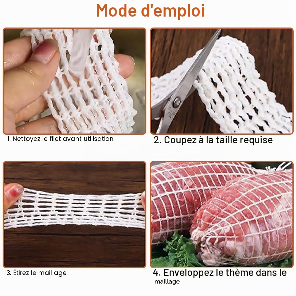 Rouleaux de filet à viande en coton 1m x 9cm, filet de cuisson élastique pour rôtir et conserver viandes