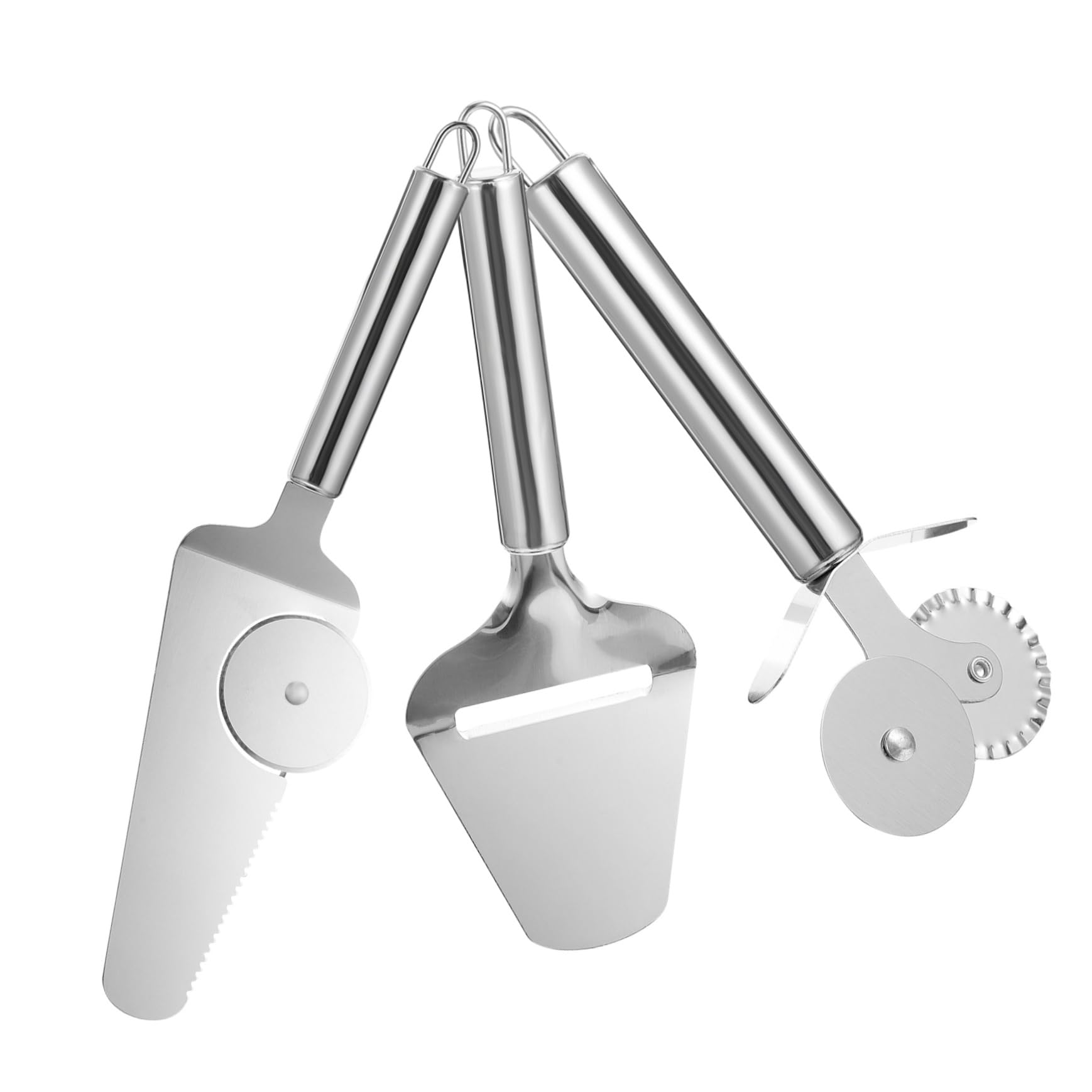 HAKIDZEL 1 Set Stainless Steel Pizza Cutter and Cake Spatula Stainless Steel Slicer with Ergonomic Handle for Easy Use for Baking Parties and Special Occasions
