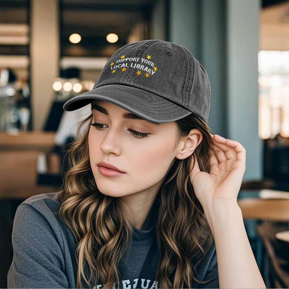 Women Read Books Embroidery Adjustable Classic Washed Distressed Baseball Cap, Bookish Baseball Cap for Women Reader