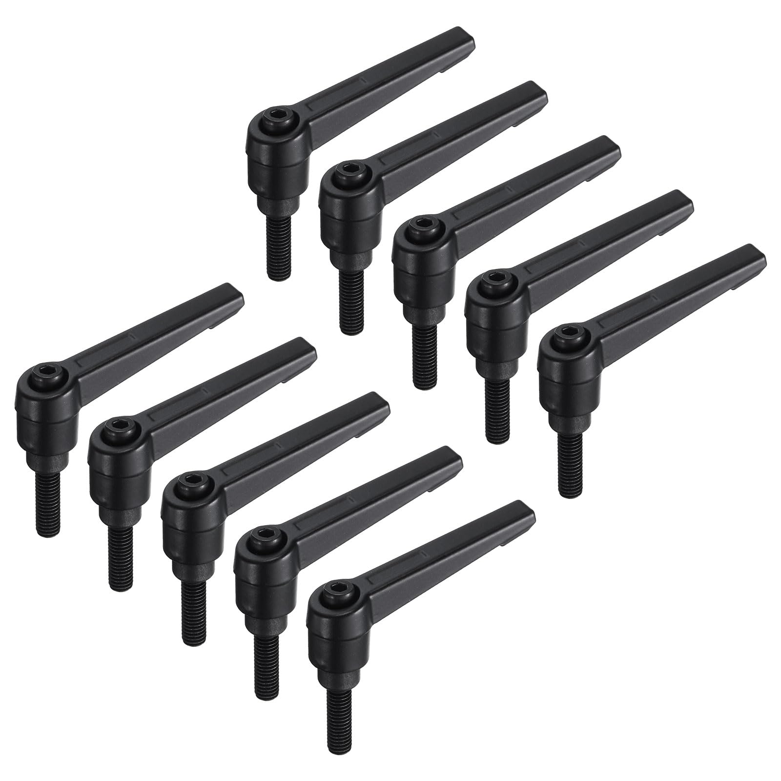 uxcell 10pcs Lever Adjustable Handles M6 x 20mm Metric Male Thread, Level Clamping Handle Hand Stud Knobs Rotating Screw Handles Bolts with Locking Lever, Black