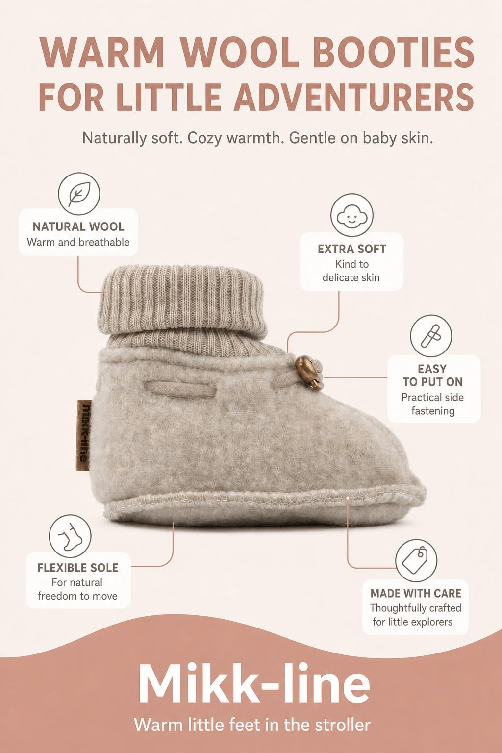 Mikk-line Zapatillas de lana para niños | OEKO-TEX 100 | Zapatillas de bebé de lana para niñas y niños | Calcetines de lana para bebé 95% lana - 100% libres de mulesing | Zapatillas para aprender a