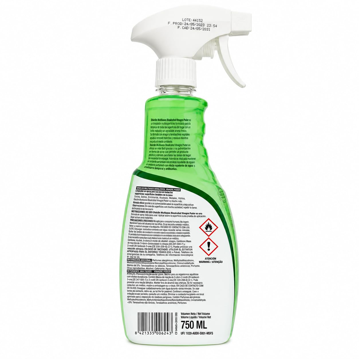 Disclin Limpiador Multiusos Max Brillo con Vinagre Spray 750 ml | Pack 12 unidades | Limpieza Hogar | RASMACOR